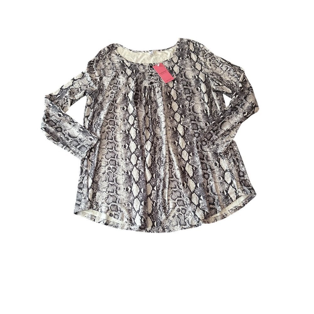 Snakeskin Print Womens Long Sleeve Blouse 3XL By Luckymore 65% Polyester 30% Ray